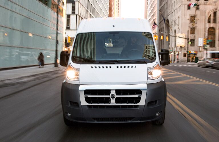 front view of the 2016 Ram ProMaster cargo van in the city