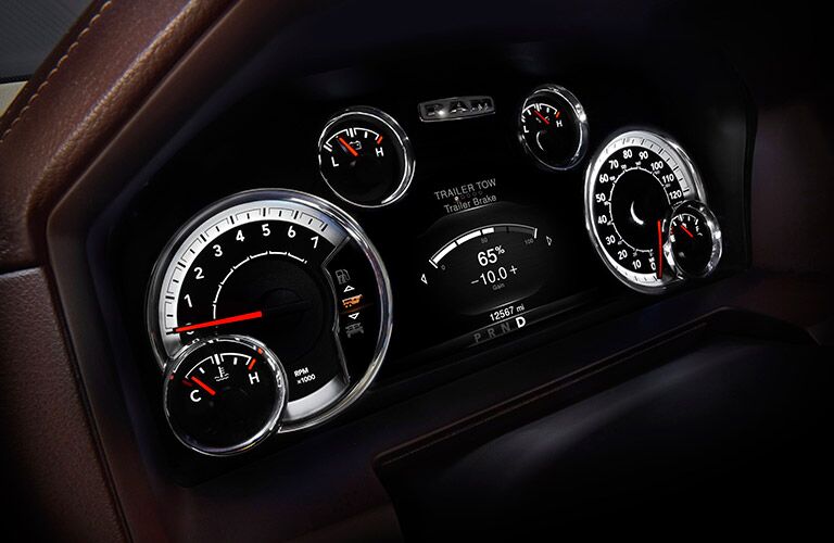elite driver-assistance gauge cluster on the 2017 Ram 1500 Big Horn and Sport trims