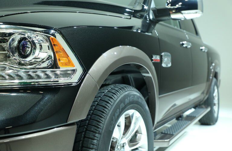 close-up of the 2017 Ram 1500 Laramie Longhorn with new Walnut brown trim