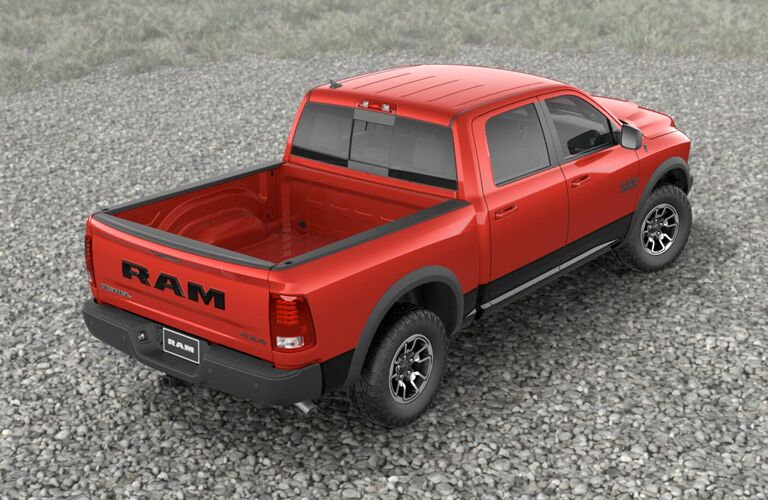 rear and overhead view of the 2018 Ram 1500 in red