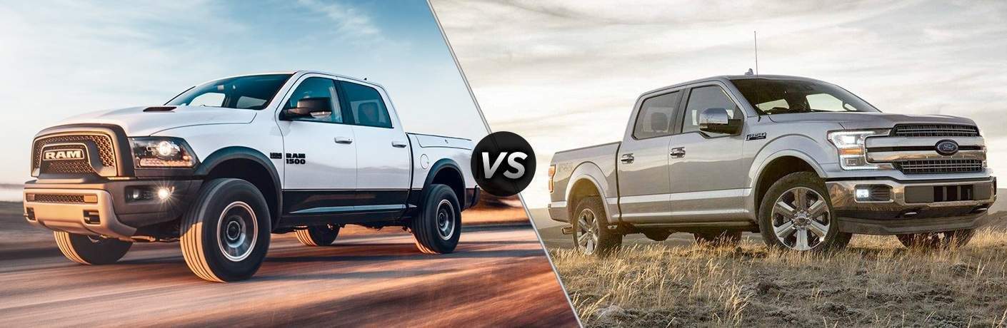 side by side images of the 2018 Ram 1500 and 2018 Ford F-150