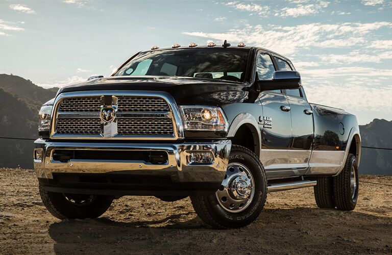 front and side view of the 2018 Ram 3500 in the desert