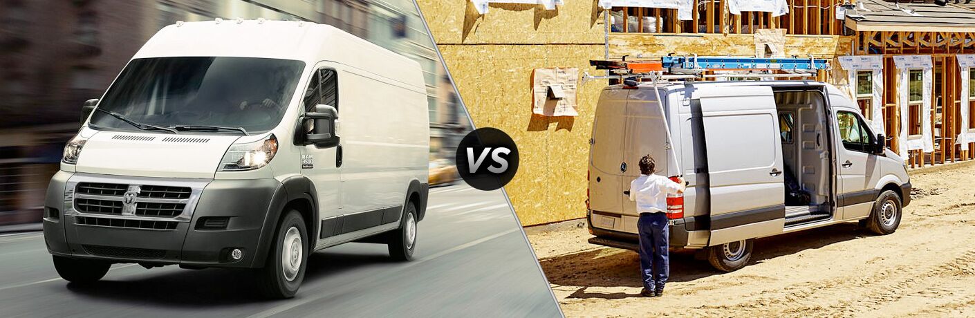 side by side images of the 2018 Ram ProMaster and 2018 Mercedes-Benz Sprinter