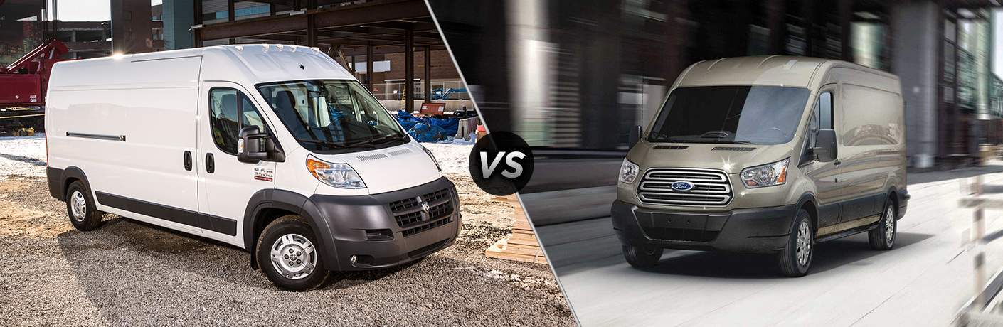 side by side 2018 Ram ProMaster and 2018 Ford Transit cargo van images