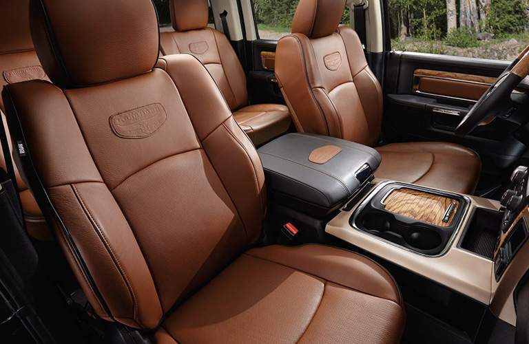 leather seating in the interior of an upper trim of the 2018 Ram 1500