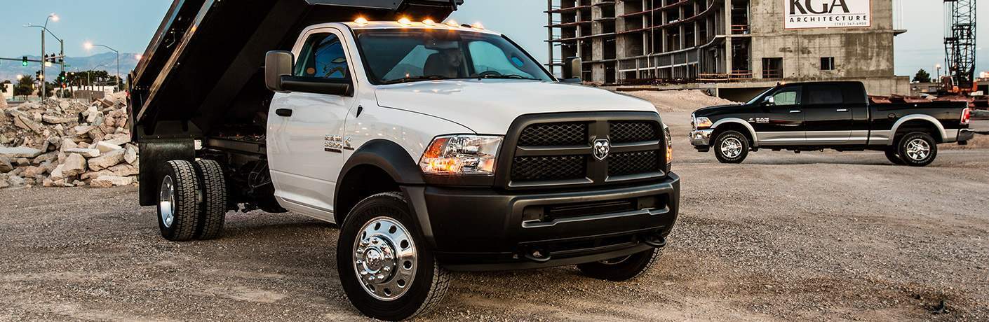 white 2018 Ram 5500 Chassis Cab with a dump-truck rear