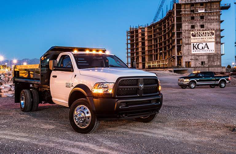 2018 Ram 5500 Chassis Cab on a work site at night