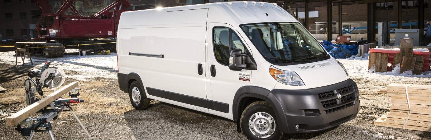 white 2018 Ram ProMaster Cargo Van on the worksite