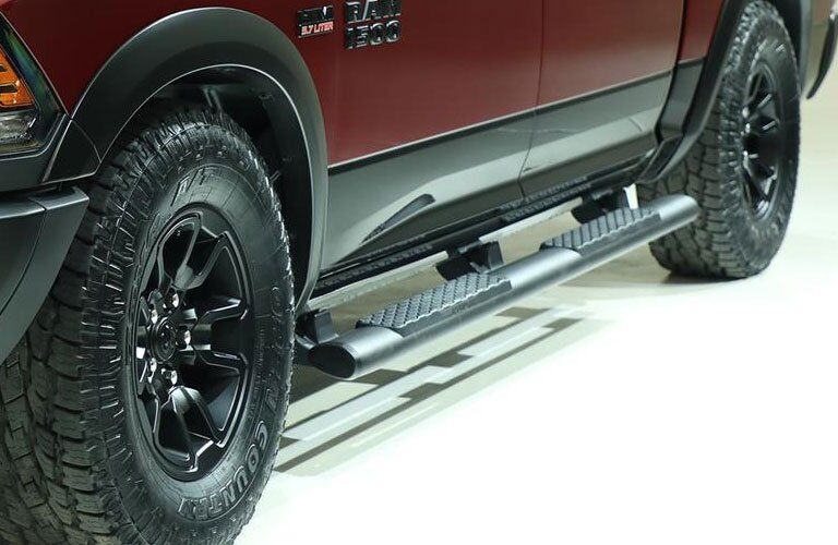 close-up on running boards on a Ram truck