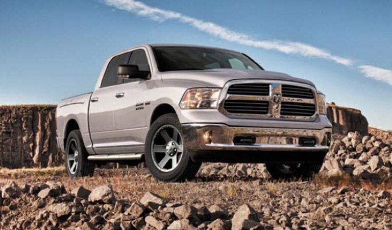 2016 Ram 1500 parked dramatically over rocks
