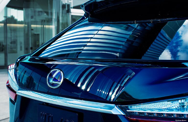 Rear window and logo badge of Lexus RX 450H Rear window and logo badge of Lexus RX 450H