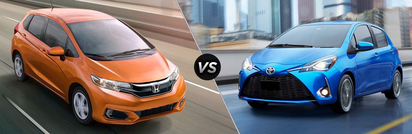 side by side images of the 2018 Honda Fit and 2018 Toyota Yaris