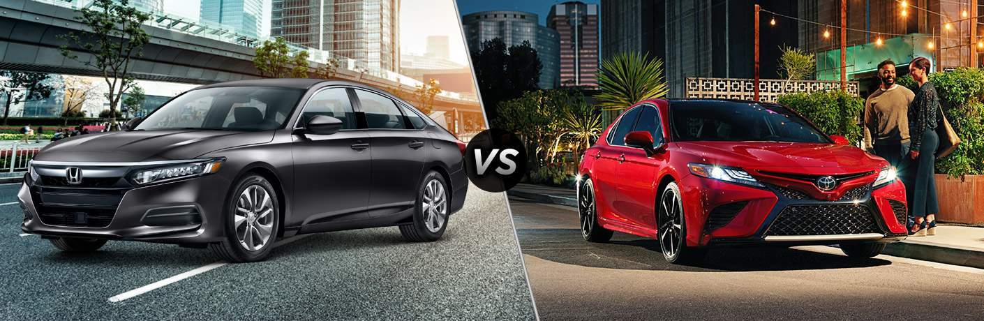 2018 Honda Accord vs 2018 Toyota Camry comparison image with 'vs' in between the vehicles