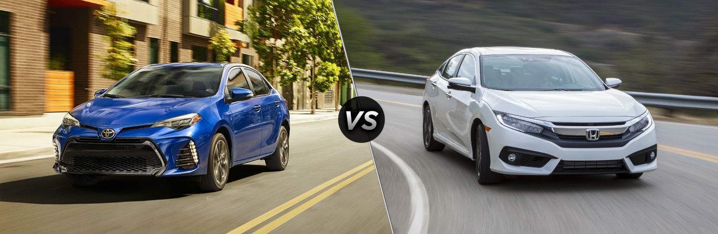 blue 2018 Toyota Corolla vs white 2018 Honda Civic blue 2018 Toyota Corolla vs white 2018 Honda Civic