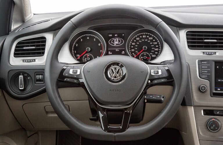 Close up of the 2017 Volkswagen Golf SportWagen's steering wheel