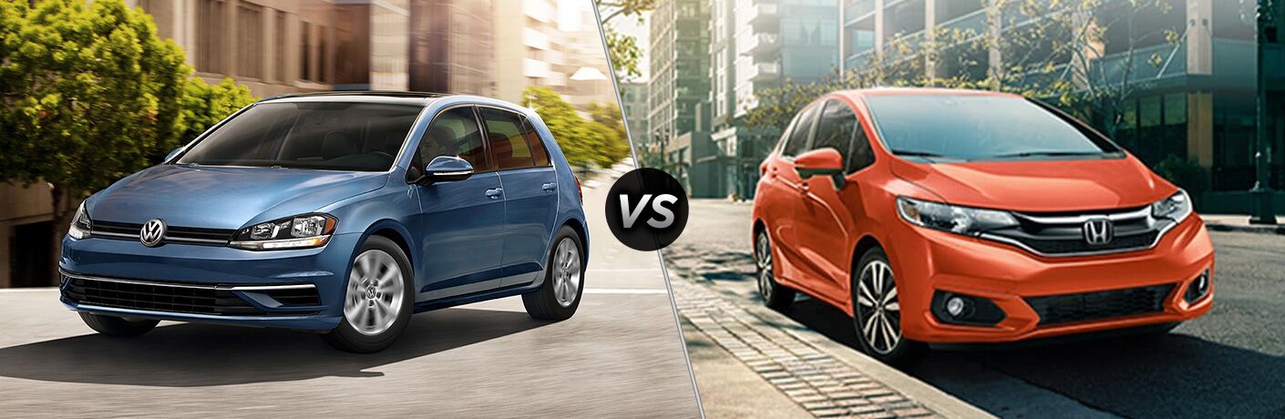 2020 Volkswagen Golf next to a 2020 Honda Fit