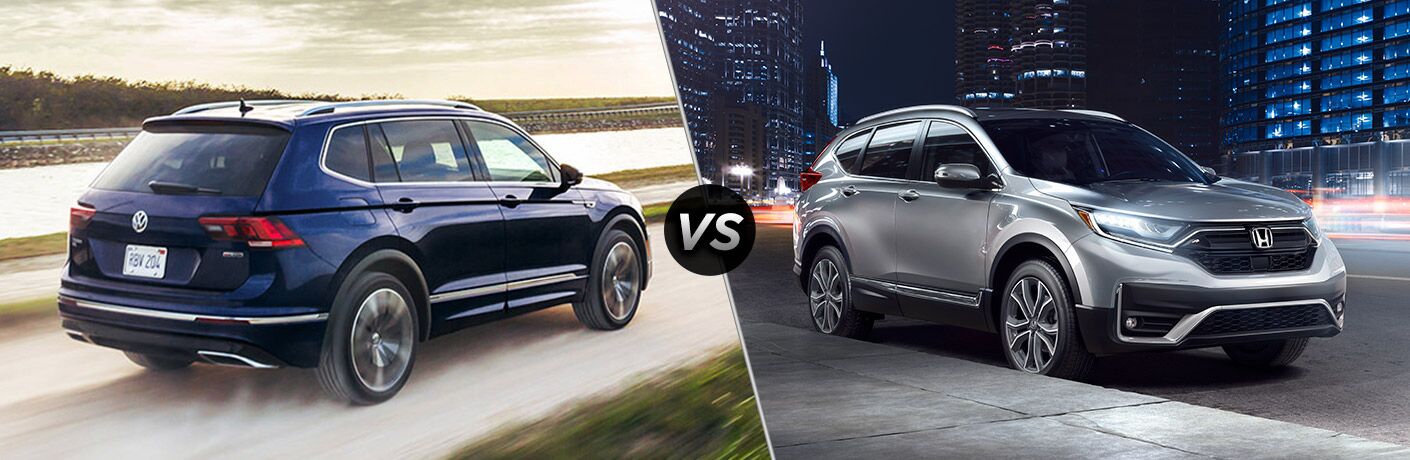 2021 Volkswagen Tiguan next to a 2021 Honda CR-V