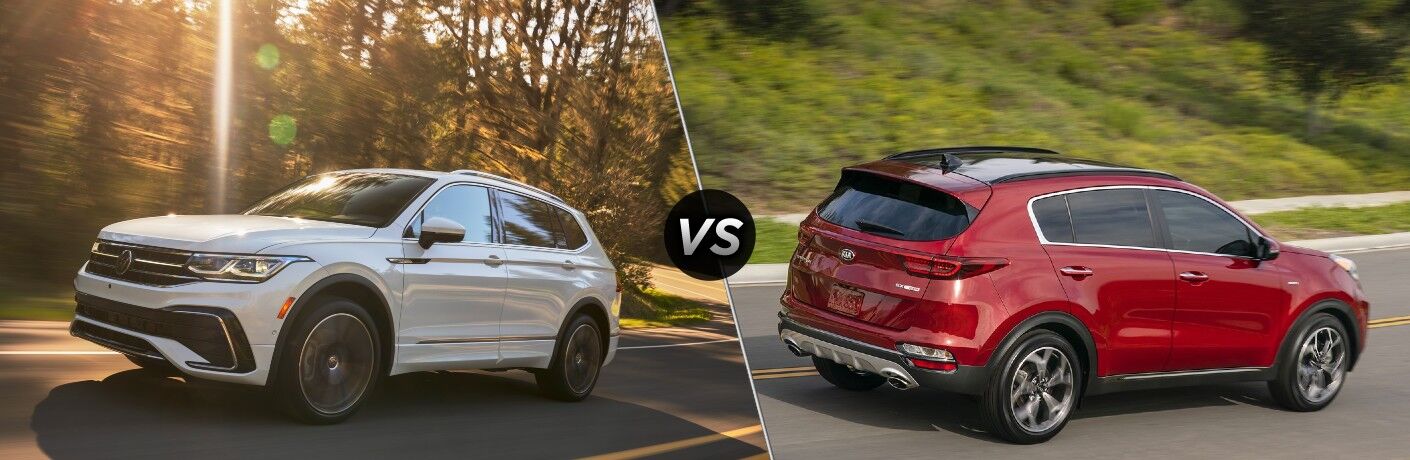 2022 Volkswagen Tiguan next to the 2022 Kia Sportage