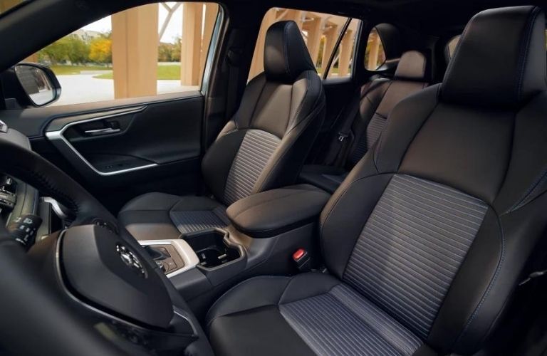 The side profile of the front seats in the 2022 Toyota RAV4 Hybrid.