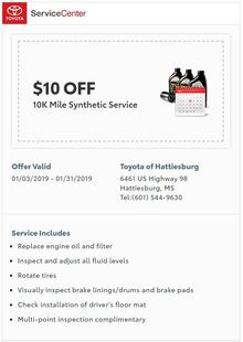 $10 OFF 10K Mile Synthetic Service $10 OFF 10K Mile Synthetic Service