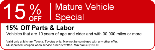 15% Off Mature Vehicle Special 15% Off Mature Vehicle Special