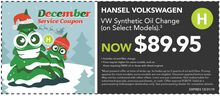 $89.95 VW Synthetic Oil Change $89.95 VW Synthetic Oil Change