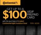 Continental Tires- Get up to a $100 Visa Prepaid Card Continental Tires- Get up to a $100 Visa Prepaid Card