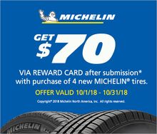 Michelin - Receive a $70 Mastercard with Mail in Rebate Michelin - Receive a $70 Mastercard with Mail in Rebate