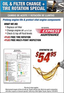 Oil & Filter Change & Tire Rotation Special $54.95 Oil & Filter Change & Tire Rotation Special $54.95