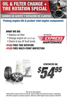 Oil & Filter Change & Tire Rotation Special $54.95 Oil & Filter Change & Tire Rotation Special $54.95