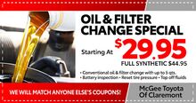 Oil & Filter Change Special Oil & Filter Change Special