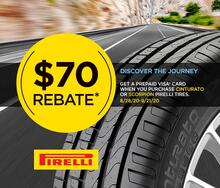 Receive a $70 Visa Prepaid Card from Pirelli Tire Receive a $70 Visa Prepaid Card from Pirelli Tire