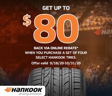 Receive up to $80 from Hankook with Online Rebate Receive up to $80 from Hankook with Online Rebate