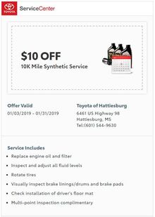 $10 OFF 10K Mile Synthetic Service $10 OFF 10K Mile Synthetic Service