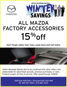 15% OFF ALL MAZDA FACTORY ACCESSORIES 15% OFF ALL MAZDA FACTORY ACCESSORIES