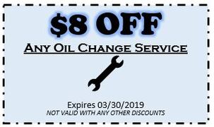 $8 OFF ANY OIL CHANGE SERVICE $8 OFF ANY OIL CHANGE SERVICE
