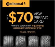 Continental Tires- Get a $70 Visa Prepaid Card Continental Tires- Get a $70 Visa Prepaid Card