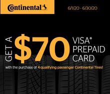 Continental Tires- Get up to a $70 Visa Prepaid Card Continental Tires- Get up to a $70 Visa Prepaid Card