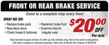 Front or Rear Brake Service Front or Rear Brake Service