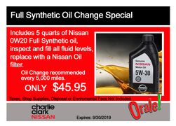 Full Synthetic Oil Change Special Full Synthetic Oil Change Special