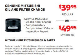 GENUINE MITSUBISHI OIL AND FILTER CHANGE GENUINE MITSUBISHI OIL AND FILTER CHANGE
