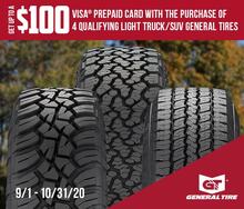 General Tire - Receive Up To A $100 Visa Prepaid Card General Tire - Receive Up To A $100 Visa Prepaid Card