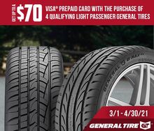 General Tire - Receive Up To A $70 Visa Prepaid Card General Tire - Receive Up To A $70 Visa Prepaid Card
