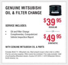 Genuine Mitsubishi Oil And Filter Change Genuine Mitsubishi Oil And Filter Change