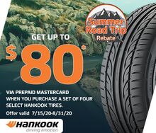 Receive up to $80 from Hankook with Online Rebate Receive up to $80 from Hankook with Online Rebate