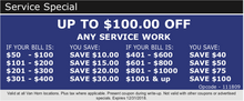 UP TO $100.00 OFF ANY SERVICE WORK UP TO $100.00 OFF ANY SERVICE WORK