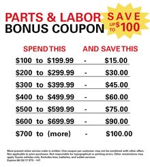 Parts & Labor Bonus Coupon Parts & Labor Bonus Coupon