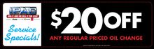 $20 Off Any Regular Price Oil Change $20 Off Any Regular Price Oil Change