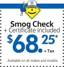 $68.25 Smog Check + Certificate Included $68.25 Smog Check + Certificate Included
