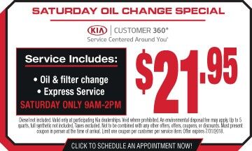 Saturday Only: Kia Express Service: $21.95 Oil Change Saturday Only: Kia Express Service: $21.95 Oil Change